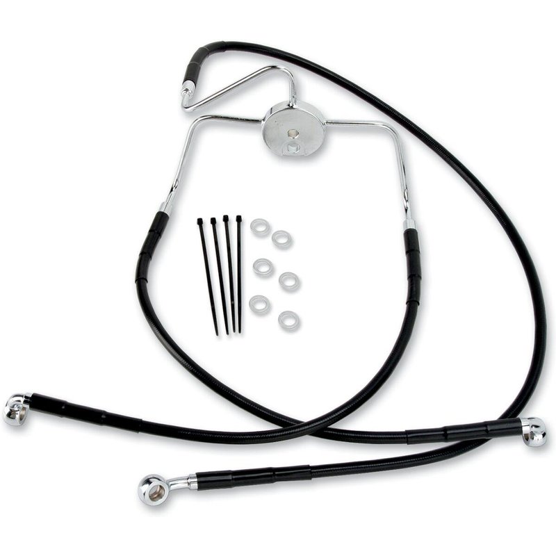 644410-BLK - Drag Specialties Stainless Steel Brake Hose Kit For Harley Davidson FLHR 1340 1994-1998 Front/Lower Or Upper - Black