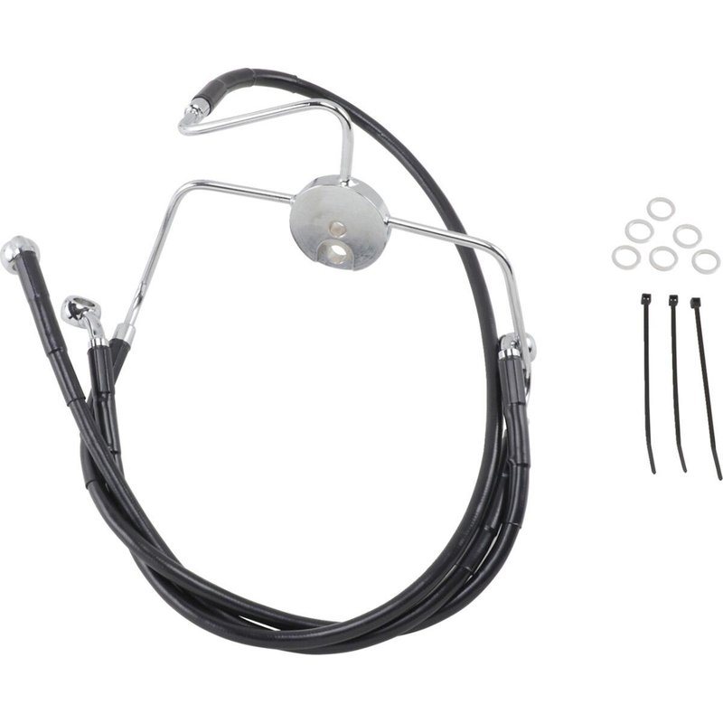 644410-2BLK - Drag Specialties Extended Length Vinyl Brake Hose Kit For Harley Davidson FLHR 1340 1994-1998 Front - Black