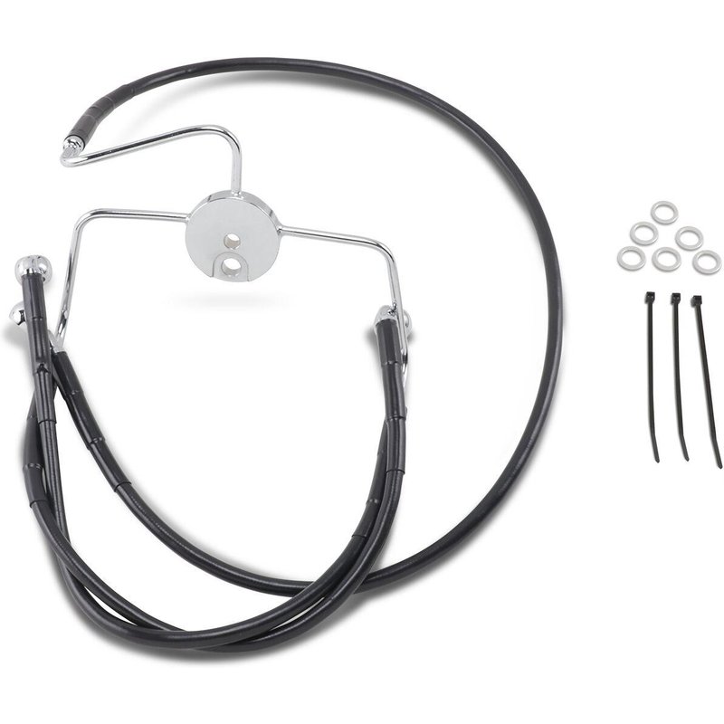 644410-8BLK - Drag Specialties Extended Length Vinyl Brake Hose Kit For Harley Davidson FLHR 1340 1994-1998 Front - Black