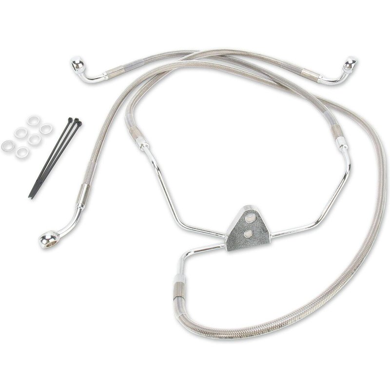 660411-10 - Drag Specialties Extended Length Stainless Steel Brake Hose Kit For Harley Davidson FLHT 1340 1996-1998 +25.4 cm Front