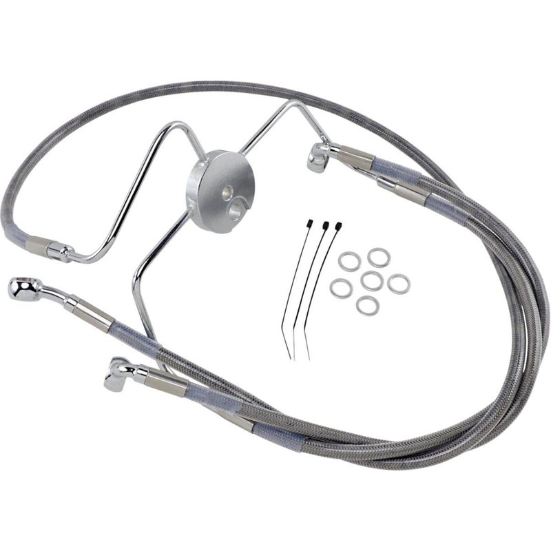644410-10 - Drag Specialties Extended Length Stainless Steel Brake Hose Kit For Harley Davidson FLHR 1340 1994-1998 Front