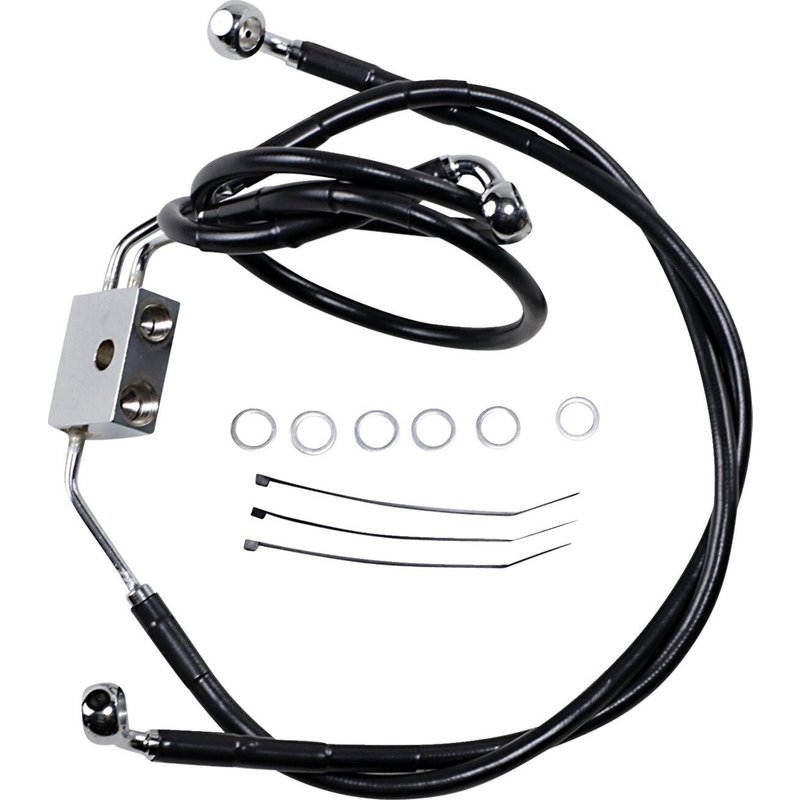 612137-8BLK - Drag Specialties Extended Length Vinyl Brake Hose Kit For Harley Davidson FXDF 1584 2012 Front - Black