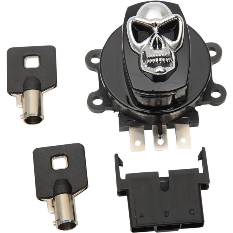 21-0209GBSKD - Drag Specialties Skull ignition Switch For Harley Davidson FLHR 1450 1999-2003 - Black