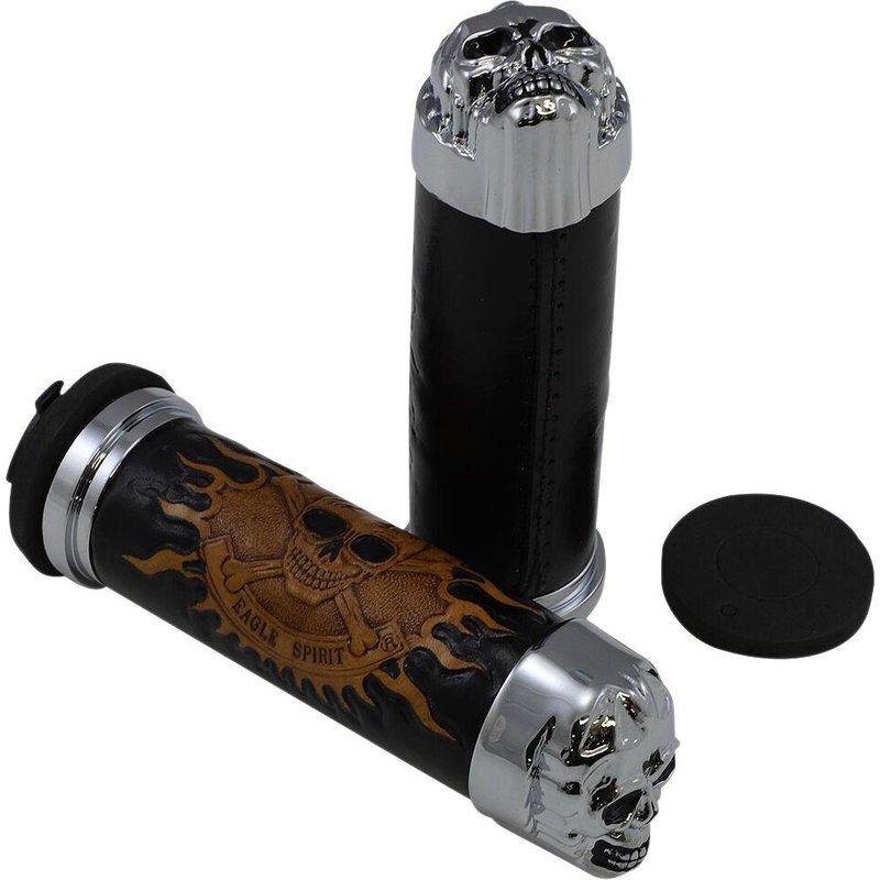 74693B - Drag Specialties Twist Throttle Skull Grips - Black/Brown/Chrome