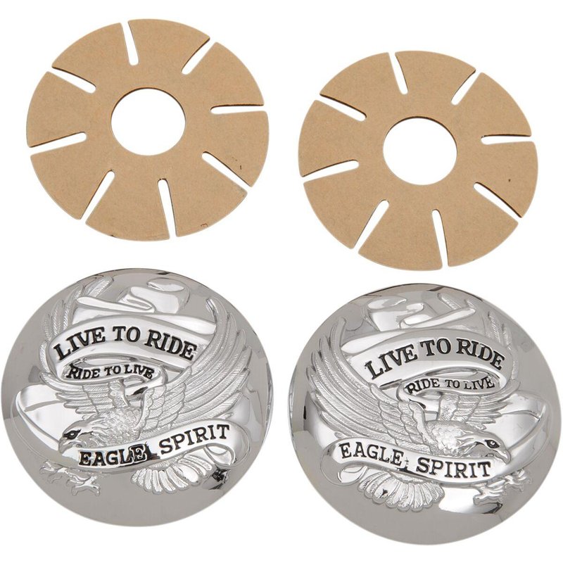 03-0025A-BC230 - Drag Specialties "Live to Ride" Fuel Cap Covers For Harley Davidson FLD 1690 2012-2013 - Chrome