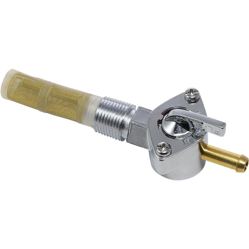 03-0002B-BC331 - Drag Specialties 3/8" NPT Fuel Petcock For Harley Davidson XL 900 1957-1959 - Chrome/Gold/White