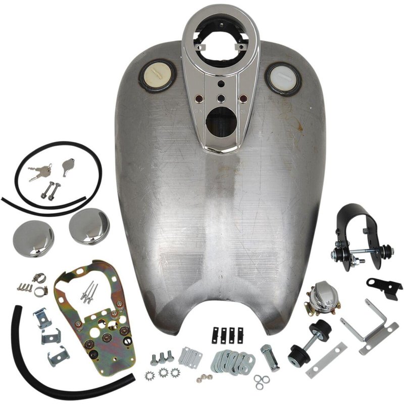 11605-BX46 - Drag Specialties Extended Dash-Style Rubber-Mount Quickbob Tank Kit For Harley Davidson XL1200C 1996-2003 14.8 Litre (3.9 US gal.) - Raw