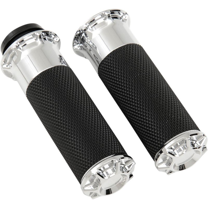 07-328 - Arlen Ness Fusion Beveled Grips For Harley Davidson FLDE 1750 2018-2020 - Black/Chrome