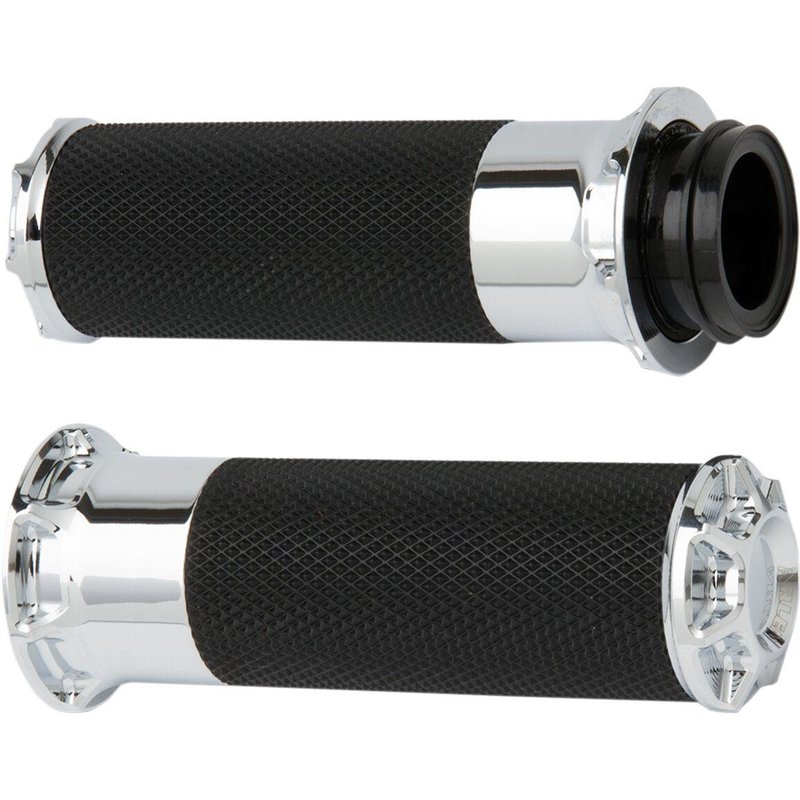 07-330 - Arlen Ness Fusion Beveled Grips For Harley Davidson FL 1200 1976-1977 - Black/Chrome