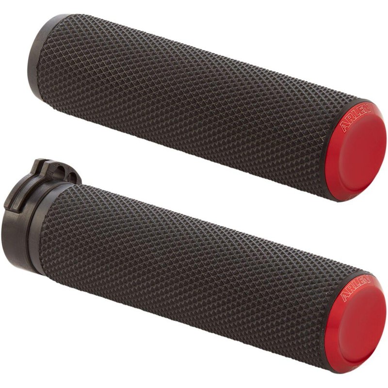 07-336 - Arlen Ness Knurled Grips For Harley Davidson FL 1200 1976-1977 - Black/Red