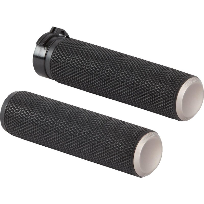 07-338 - Arlen Ness Knurled Grips For Harley Davidson FL 1200 1976-1977 - Black/Titanium