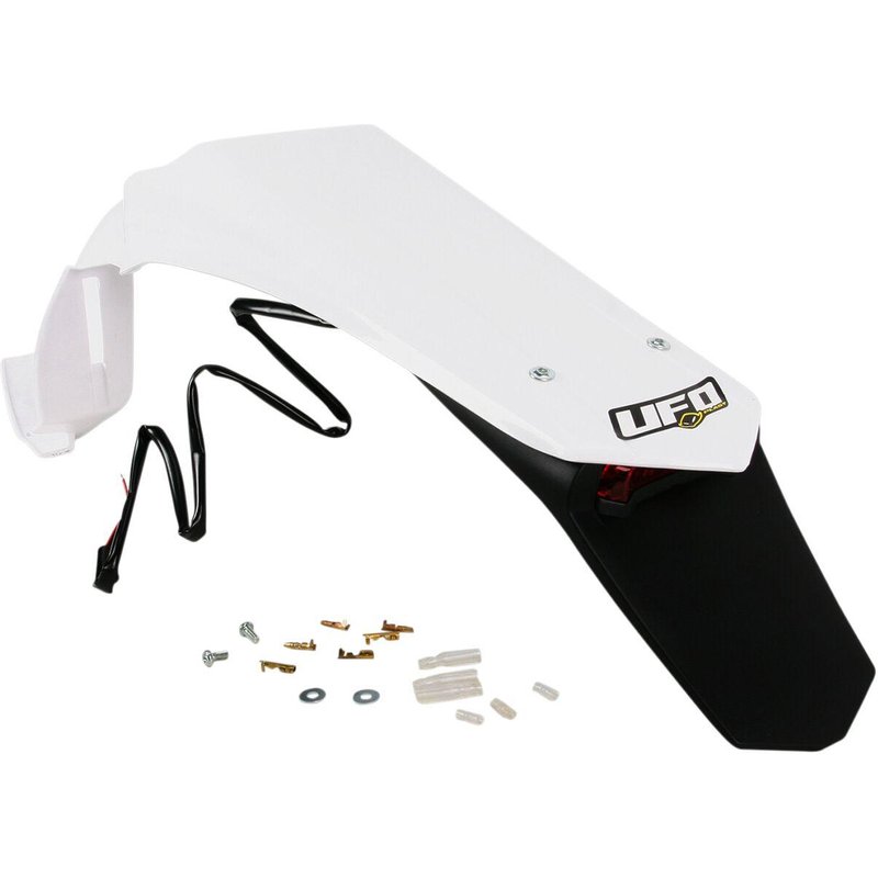 YA03889#046 - UFO Enduro Rear Fender With Tail Light - Yamaha WRF250 2007-15, WRF450 2007-11 - White