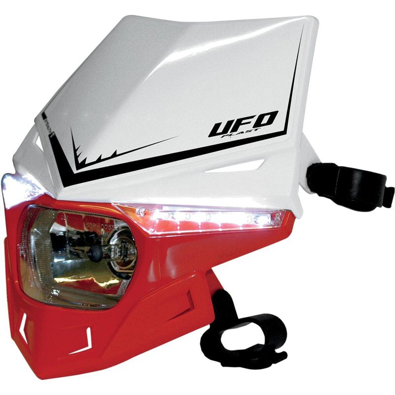 PF01715#W070 - UFO Stealth 12V Headlight With LED Side Lights - White/ Red