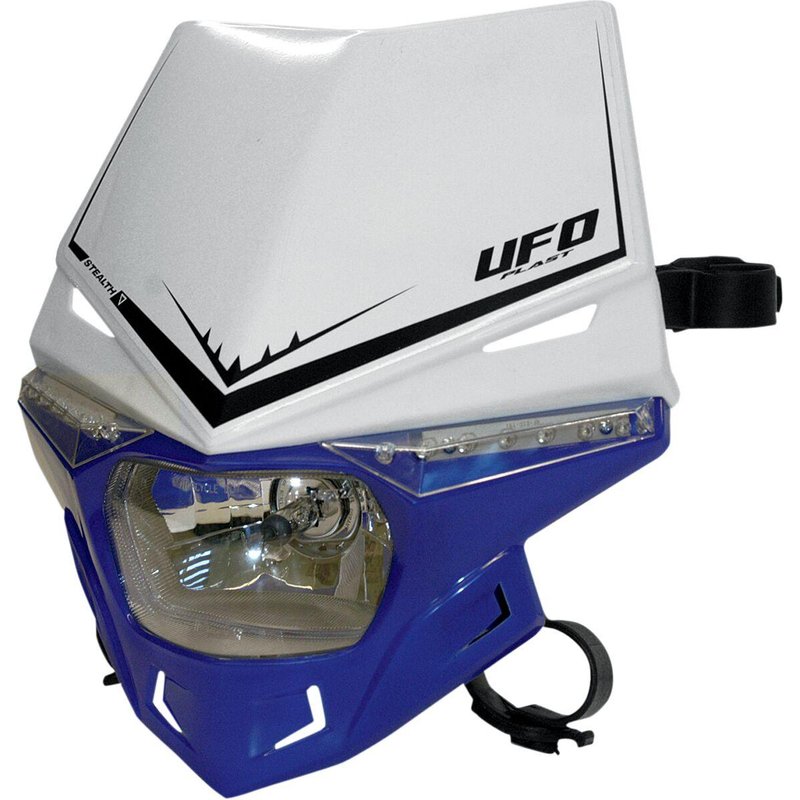 PF01715#W089 - UFO Stealth 12V Headlight With LED Side Lights - White/ Blue