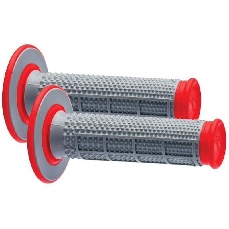 Renthal G163 MX Dual Compound Tapered 1/2 Waffle Grips - Grey/Red