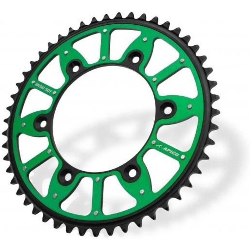 Apico Xtreme Alloy/Steel Rear Sprocket - Kawasaki KX 125/250 1980-2008, KXF 250/450 2004-23 - Green/52T