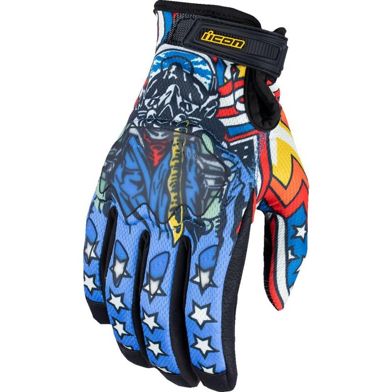 3301-4714 - Icon Hooligan CE Flyboy Gloves 3X-Large - Black/Blue/Red/White