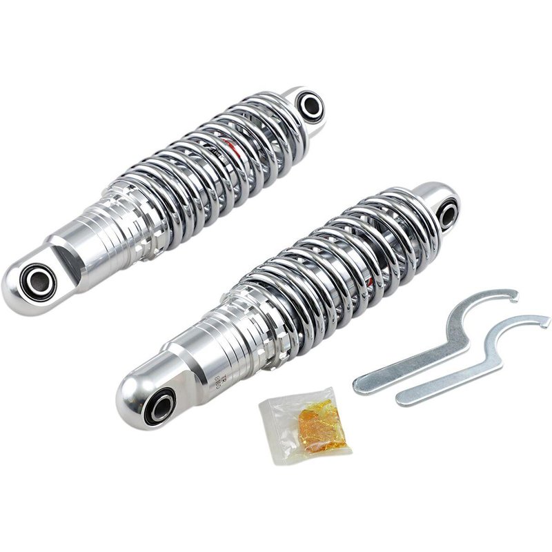 C16-0160H - Drag Specialties Premium Ride-Height Adjustable Shocks For Harley Davidson FLHR 1340 1994-1998 Rear 279.40 mm (11.00") - Black/Chrome