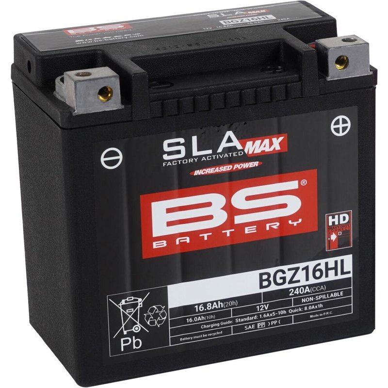 300932 - BS Battery SLA Max AGM Battery For Buell 1125 CR 2008-2009 - Black