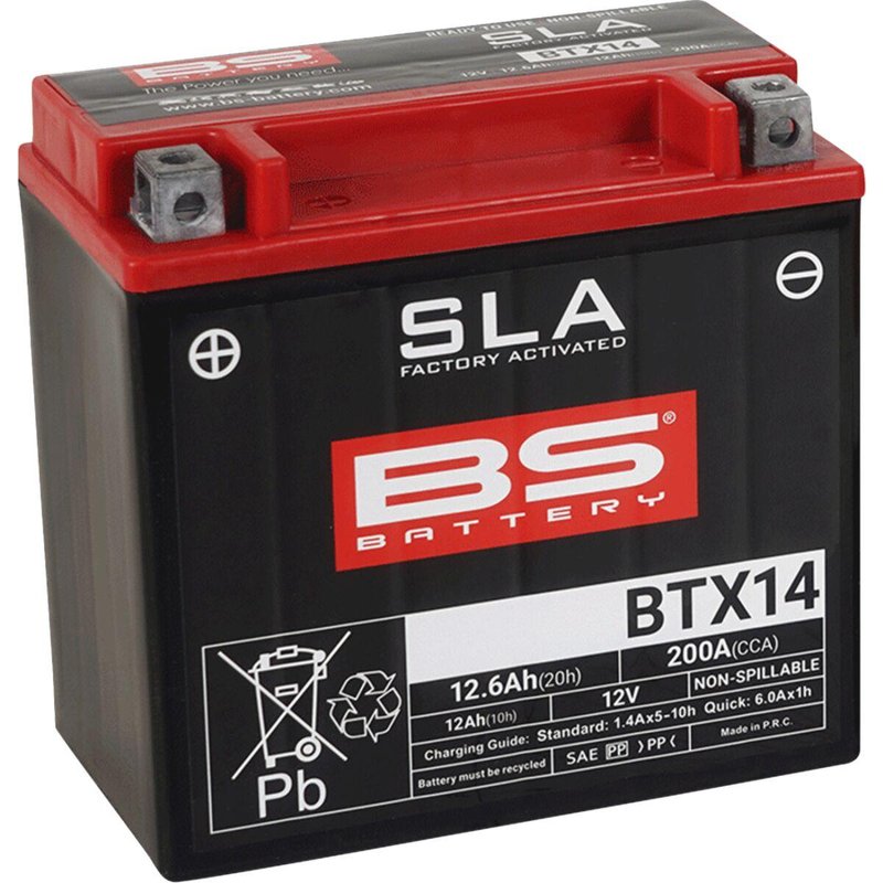 300681 - BS Battery SLA AGM Battery For Ducati 1098 2007-2008 - Black
