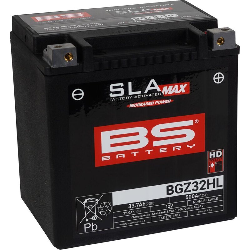 300935 - BS Battery SLA Max AGM Battery For Laverda 1200 1978-1979 - Black
