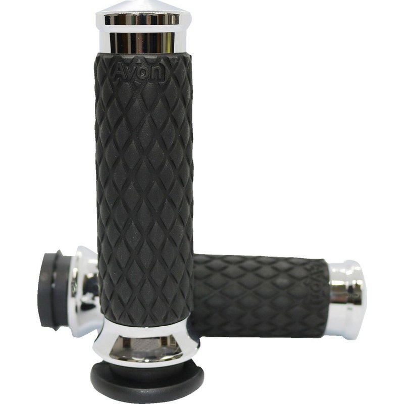DIA-60-CH-FLY - Avon Grips Contour Grips For Harley Davidson FLDE 1750 2018-2020 Diamond No Flange - Black/Chrome