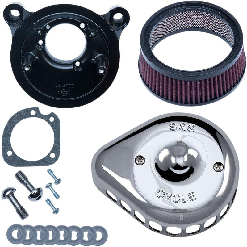 170-0441 - S&S Cycle Mini Teardrop Stealth Air Cleaner Kit For Harley Davidson FLD 1690 2012-2013 - Chrome