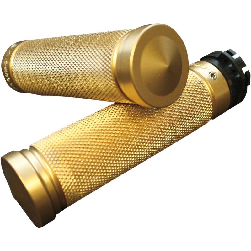 GR100-K5 - Accutronix Brass Knurled Custom Grips For Harley Davidson FLD 1690 2012-2013 Diamond Knurled - Polished