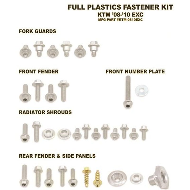 Bolt Hardware Full Plastic Kit Fastener Bolt Set - KTM EXC 125/250/300 2008-11