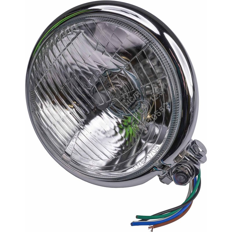 Bike It Universal Bates Style 5 3/4" Bottom Mount E-Marked Right Dip Headlight - Chrome