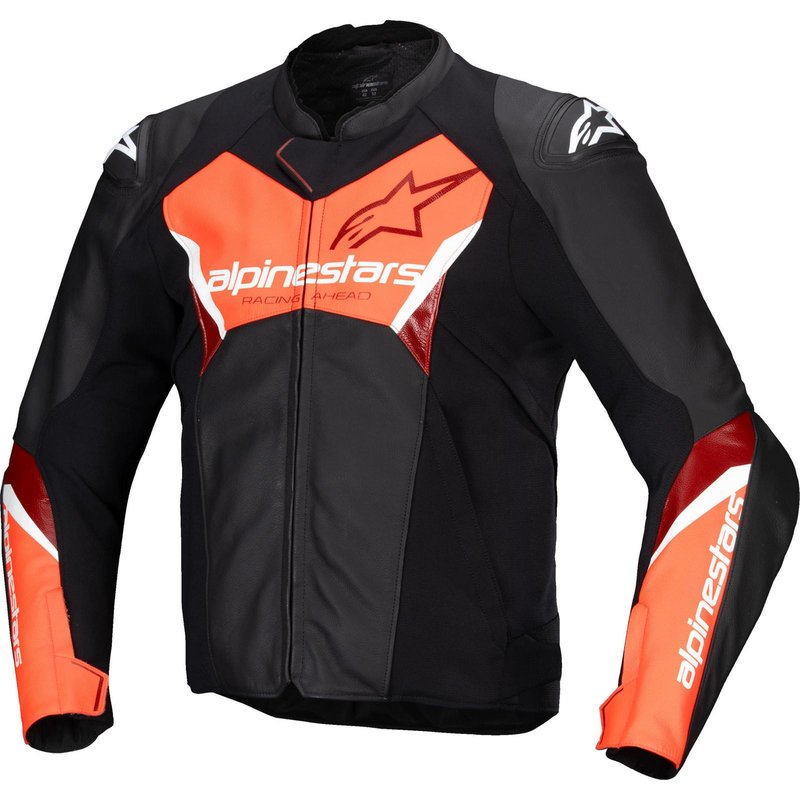 Alpinestars Faster V3 Leather Motorcycle Jacket - Black Red Fluo