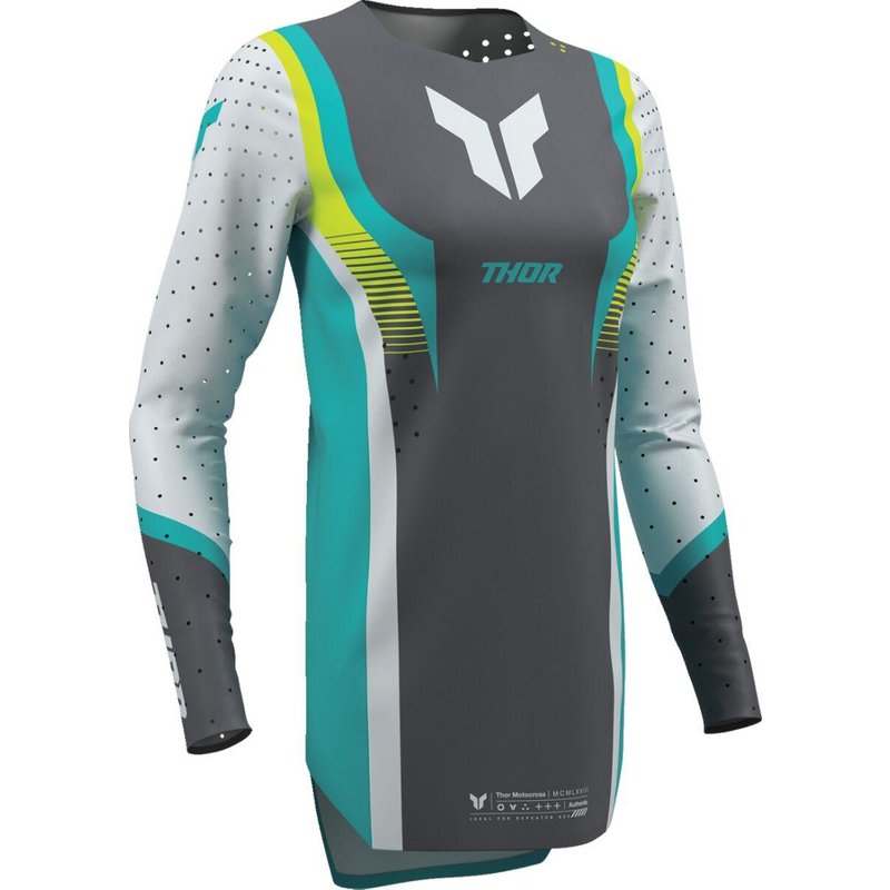 2911-0335 - Thor Womens Sportmode Velocity Jersey X-Small - Aqua/Fluorescent Yellow/Grey/White