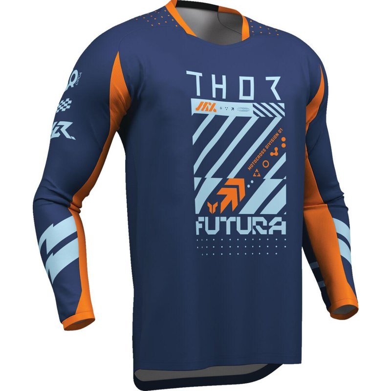 2910-8424 - Thor Launchmode Futura Jersey Small - Light Blue/Navy/Orange