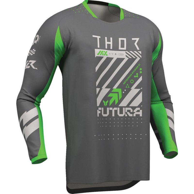 2910-8418 - Thor Launchmode Futura Jersey Small - Charcoal Grey/Fluorescent Green/Light Grey