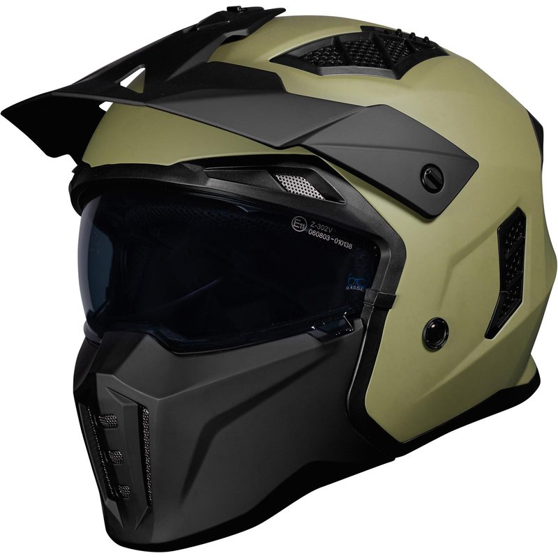 Black Street Fighter Open Face Motorcycle Helmet M Matt Army Green