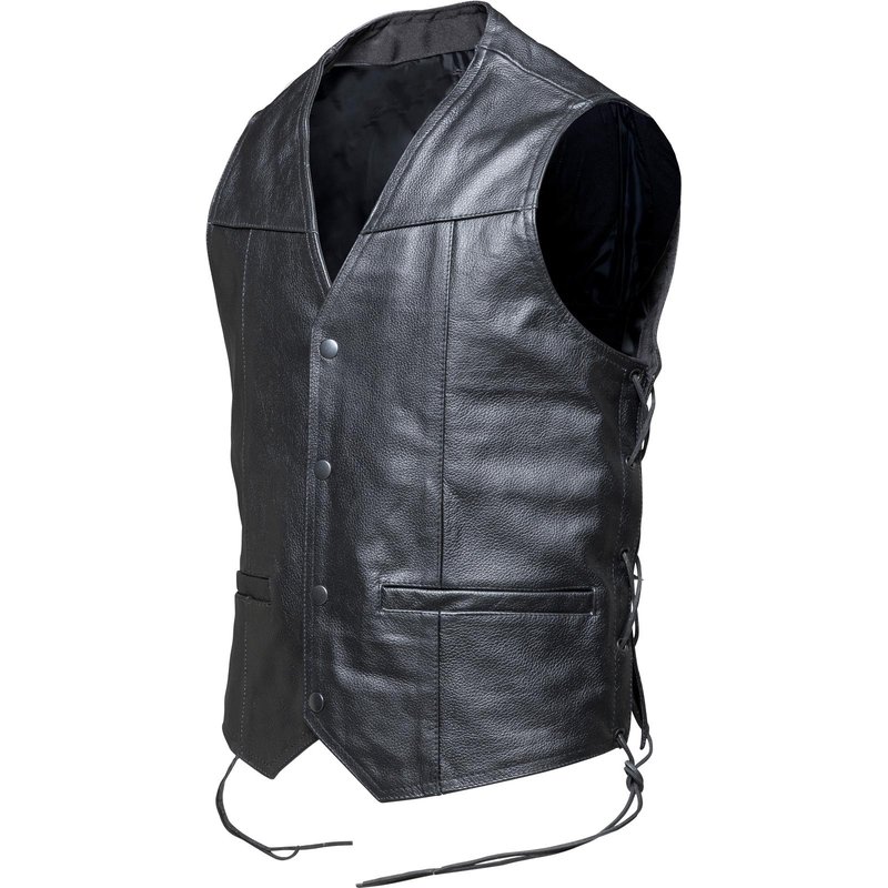 Black Rocker Leather Motorcycle Vest 5XL Black