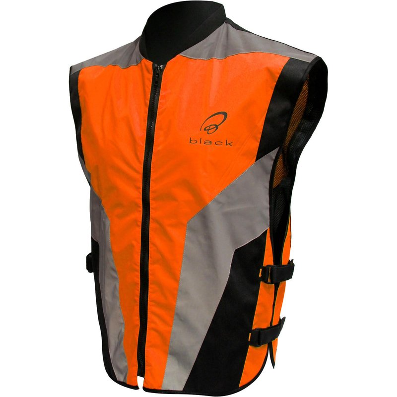Black Hi-Vis Motorcycle Vest L Orange Cordura
