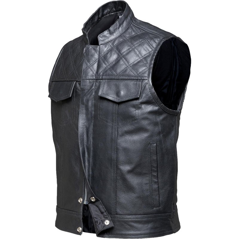 Black Renegade Leather Motorcycle Vest L Black