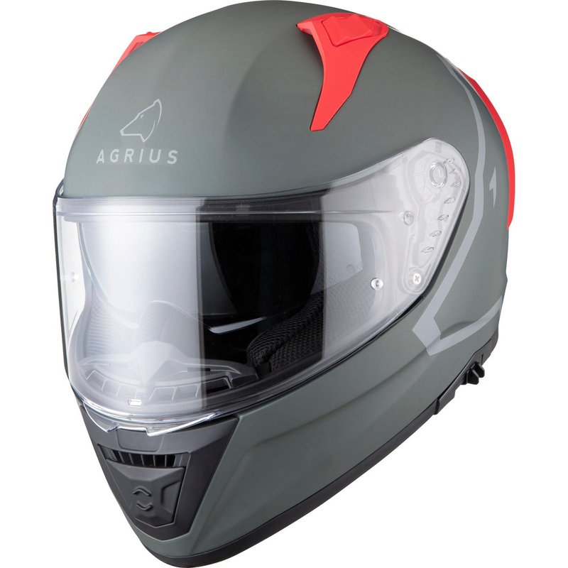Agrius Storm Shield Motorcycle Helmet XS Matt Dark Grey Red