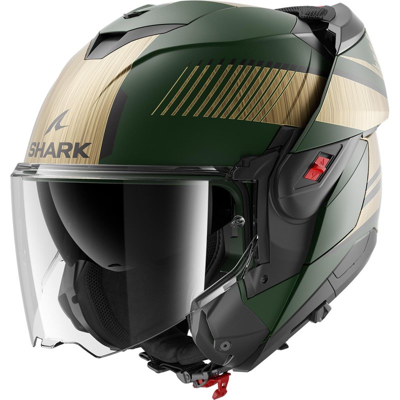 Shark Oxo Sikter Flip Front Motorcycle Helmet XXL Matt Green Chrome Gold (GUQ)