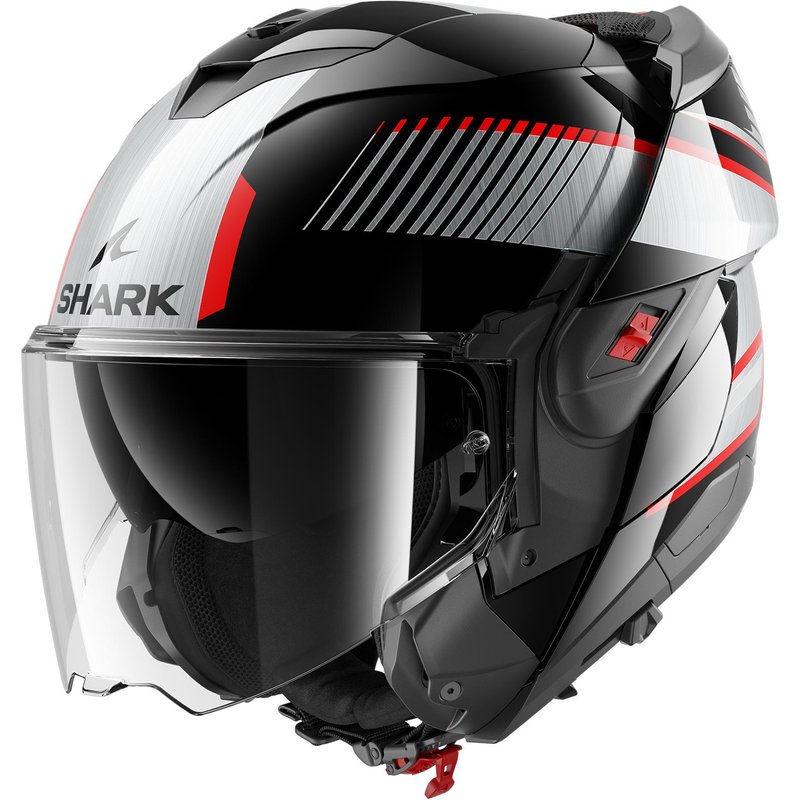 Shark Oxo Sikter Flip Front Motorcycle Helmet M Black Chrome Silver (KUS)