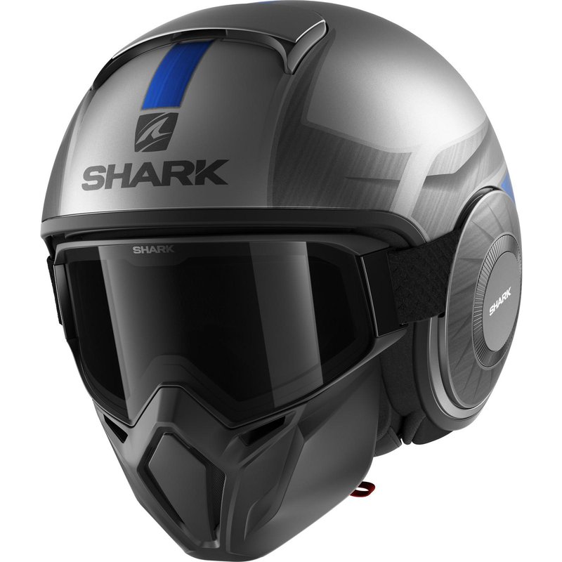 Shark Street-Drak Tribute RM Mat Open Face Motorcycle Helmet S Matt Silver Blue (AUB)