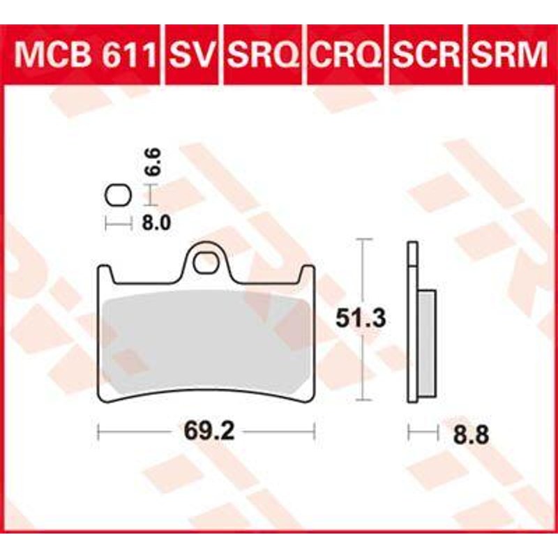 MCB611SRM - TRW SRM Series Sintered Brake Pads For Yamaha XP 500 T-Max 2008-2011 Front