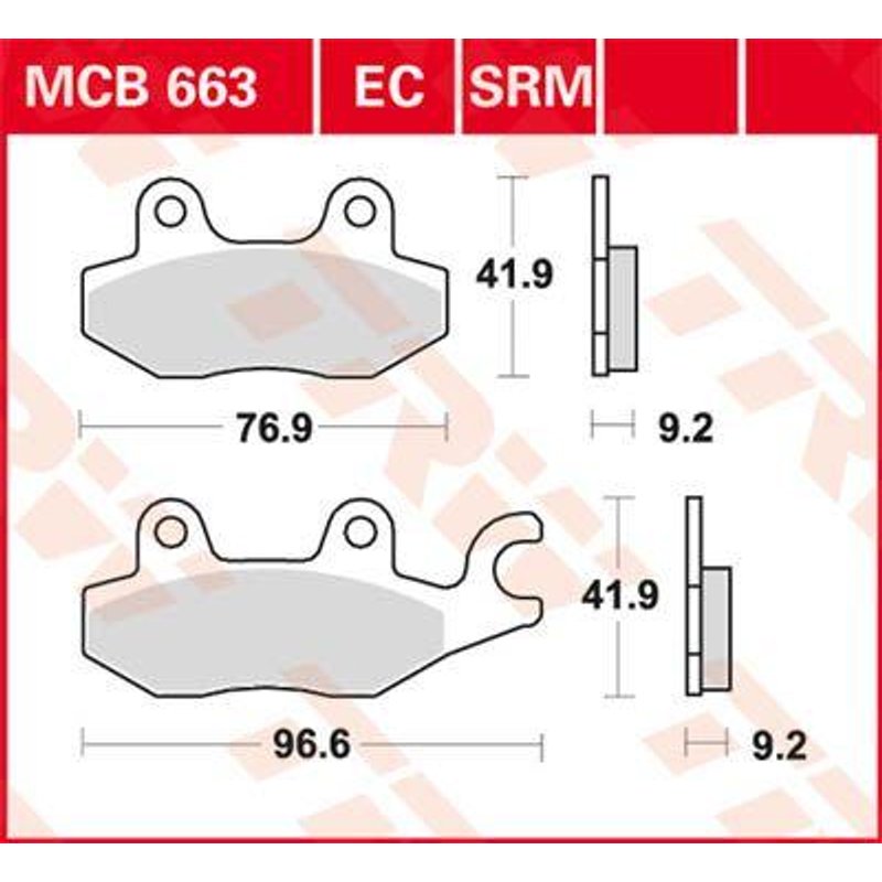MCB663SRM - TRW SRM Series Sintered Brake Pads For Kymco Agility City 125 2009-2020 Rear