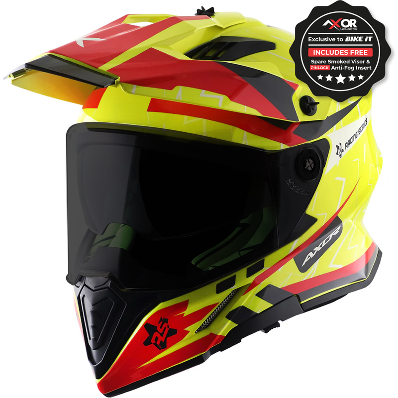 Axor X-Cross Adventure Helmet - Flash Neon Yellow/Red Gloss