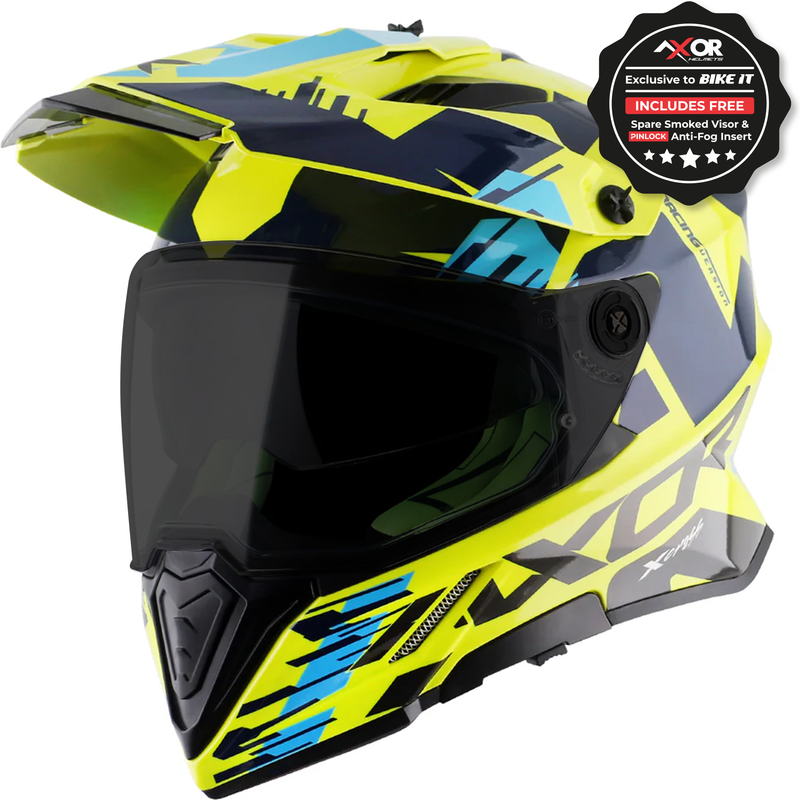 Axor X-Cross Adventure Helmet - Neon Yellow/Blue Gloss