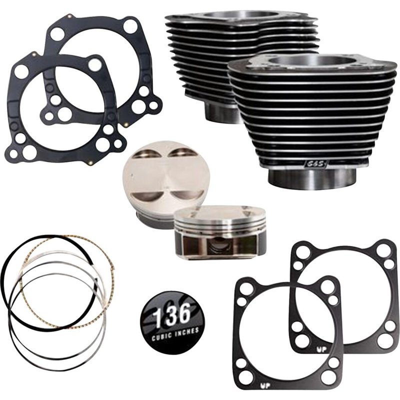 910-0850A - S&S Cycle 136" Big Bore Cylinder Kit For Harley Davidson FLDE 1750 ABS 2018-2020 - Black Granite/Highlighted Fins