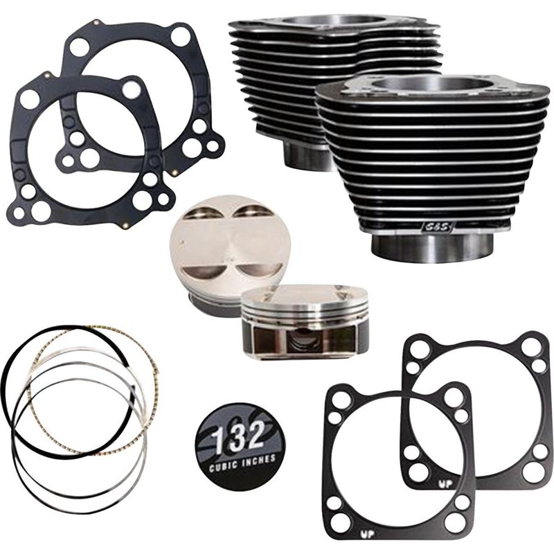 910-0847A - S&S Cycle 132" Big Bore Cylinder Kit For Harley Davidson FLDE 1750 ABS 2018-2020 - Black Granite/Highlighted Fins