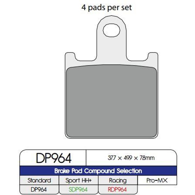 DP964 - DP Brakes Standard Sintered Metal Brake Pads For Kawasaki Z 1000 2007-2009 Front