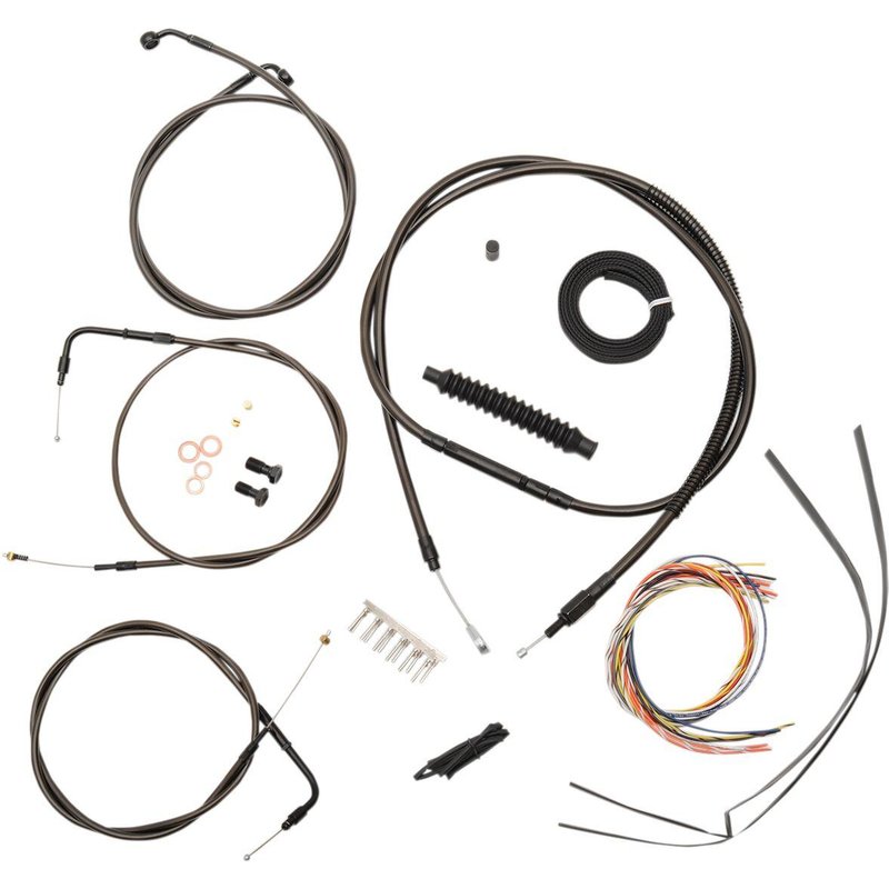 LA-8210KT2A-16M - LA Choppers Complete Midnight Braided Handlebar Cable/Brake Hose Kit For Harley Davidson FXDB 1584 2007-2011 38 cm - 43 cm (15" - 17") - Black/Clear-Coated